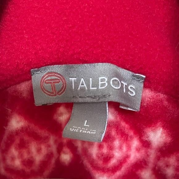 Talbots Fleece Jacket Red White Snowflake Full Zip Cozy Soft Size Large - Picture 8 of 13